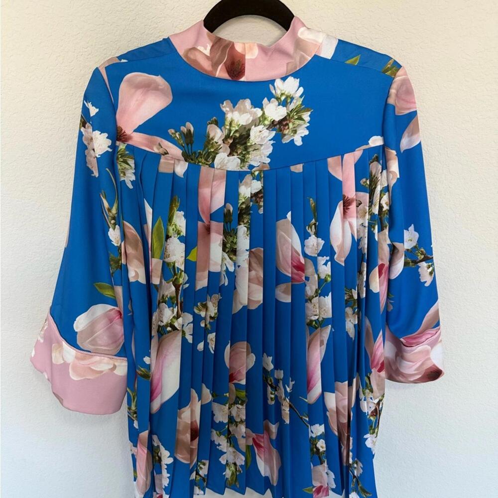 TED BAKER LONDON Harmony Pleat Back Kimono Jacket Blue and Pink Floral Small - Picture 9 of 13